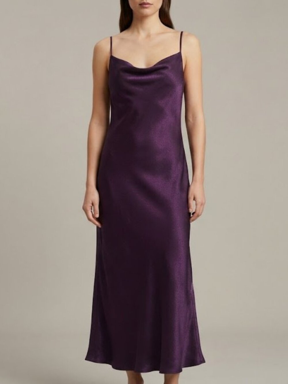 Vintage Deep Purple Cowl Neck Floor Length Maxi Slip Dress